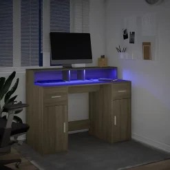 Bureau avec lumières LED chêne sonoma bois d'ingénierie vidaXL