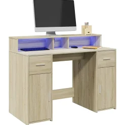 Bureau avec lumières LED chêne sonoma bois d'ingénierie vidaXL