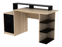 Bureau avec rangements ZACHARIE - Coloris : chêne et noir