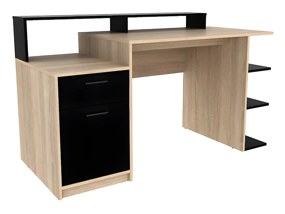 Bureau avec rangements ZACHARIE - Coloris : chêne et noir