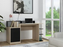 Bureau avec rangements ZACHARIE - Coloris : chêne et noir