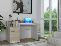 Bureau avec rangements ZACHARIE - Blanc et chêne