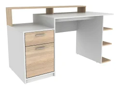 Bureau avec rangements ZACHARIE - Blanc et chêne