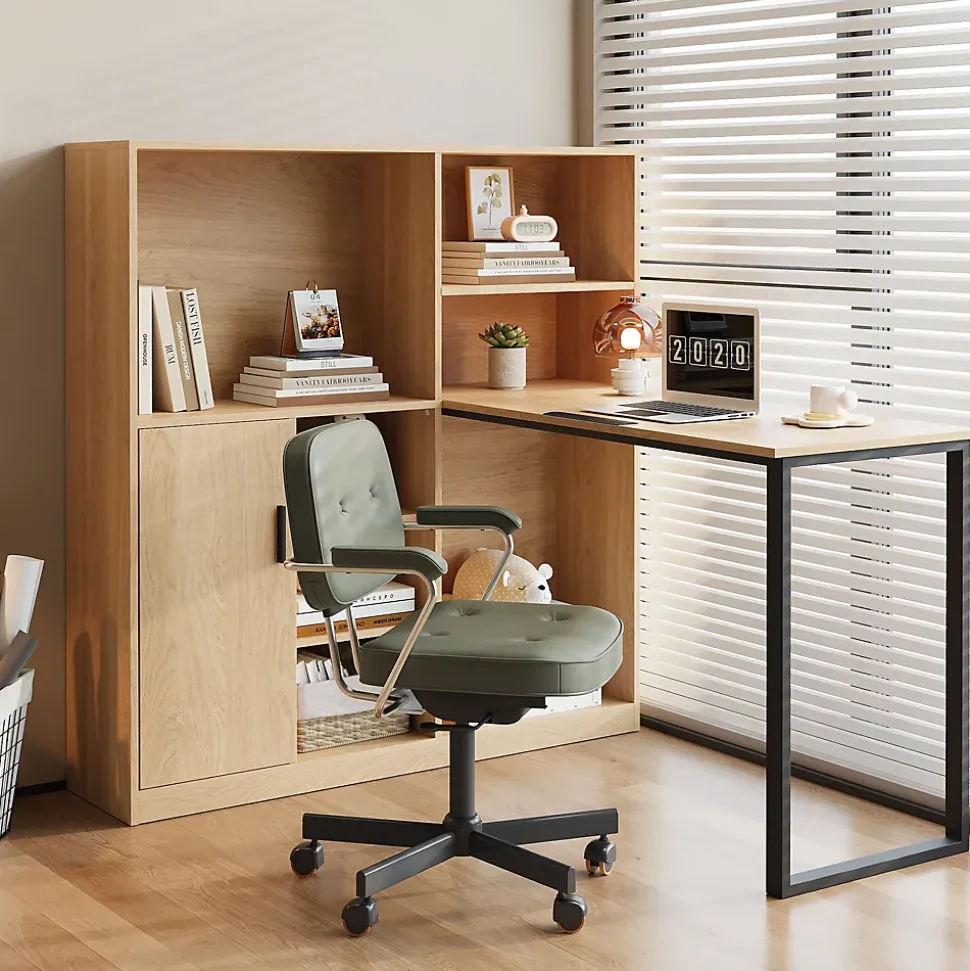 Bureau avec Étagères - Bureau Ordinateur avec Rangement Latéral - MDF Bois Naturel, 120x50x120 cm