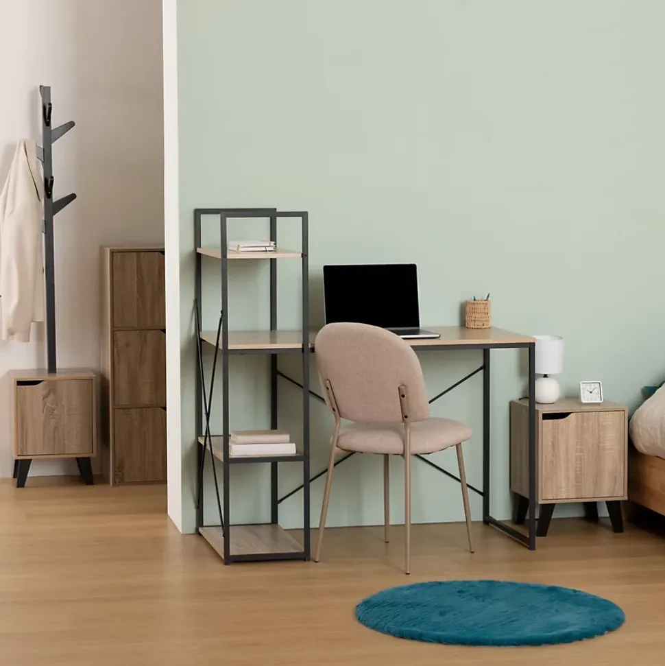 Bureau avec étagères Aliaj effet chêne naturel - Noir- 5five