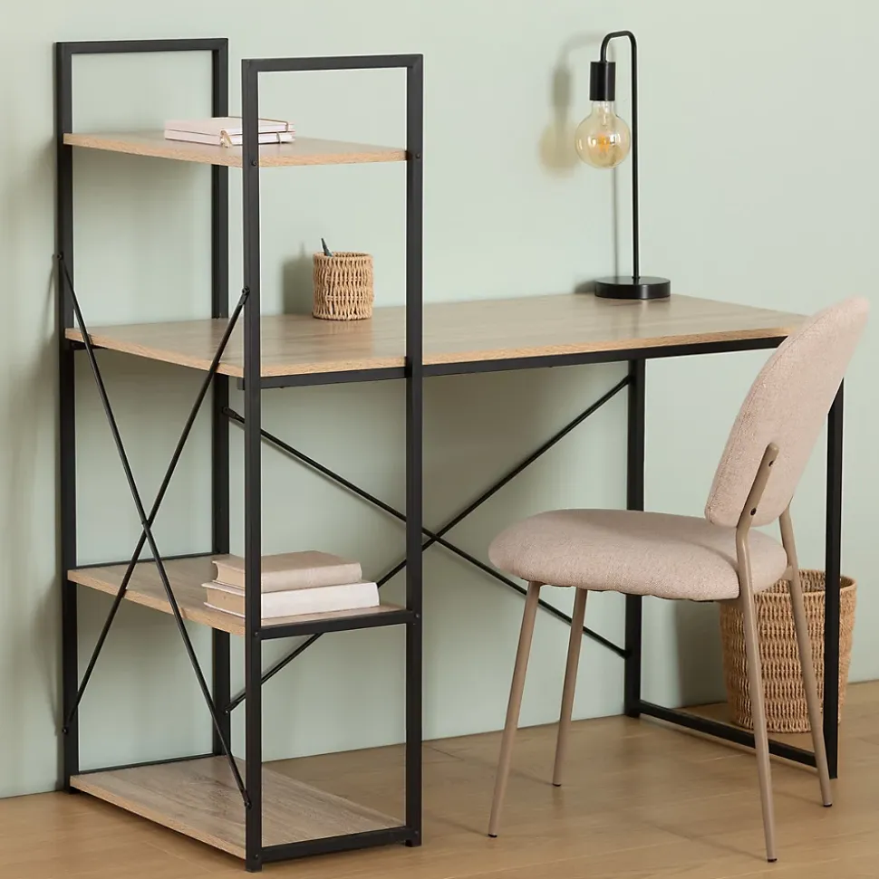 Bureau avec étagères Aliaj effet chêne naturel - Noir- 5five