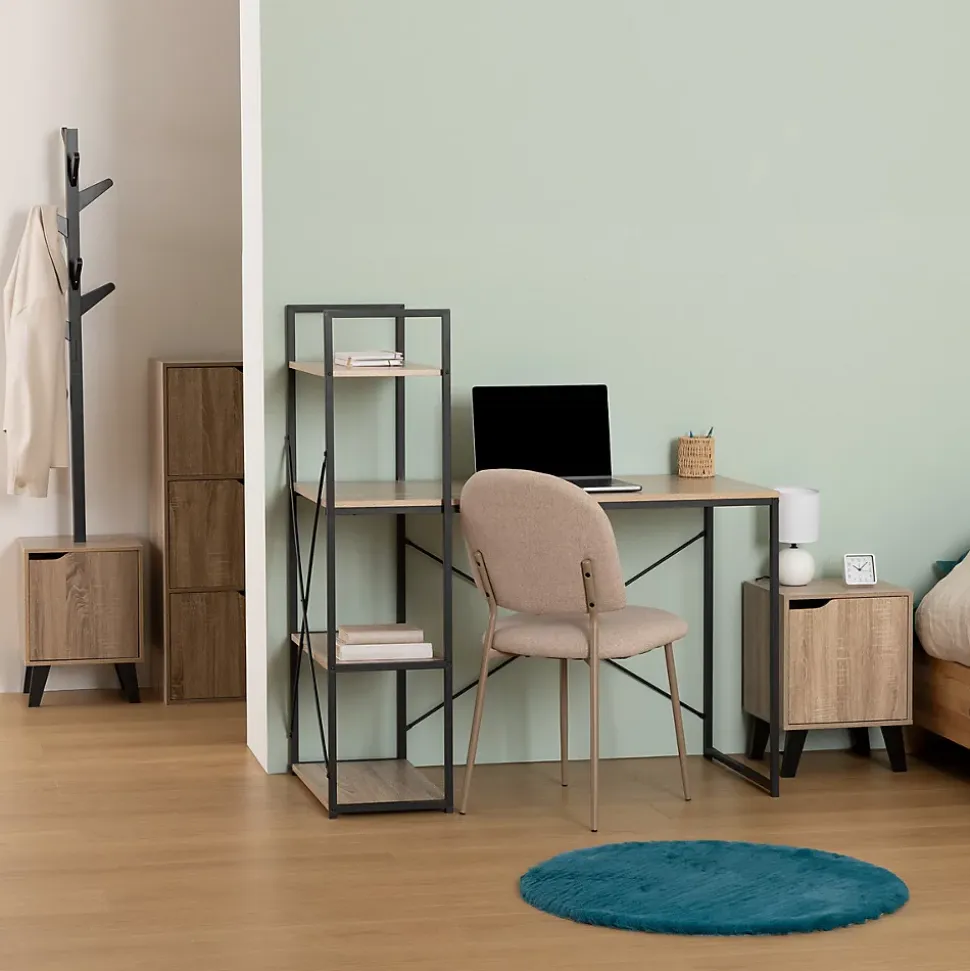 Bureau avec étagères Aliaj effet chêne naturel - Noir- 5five