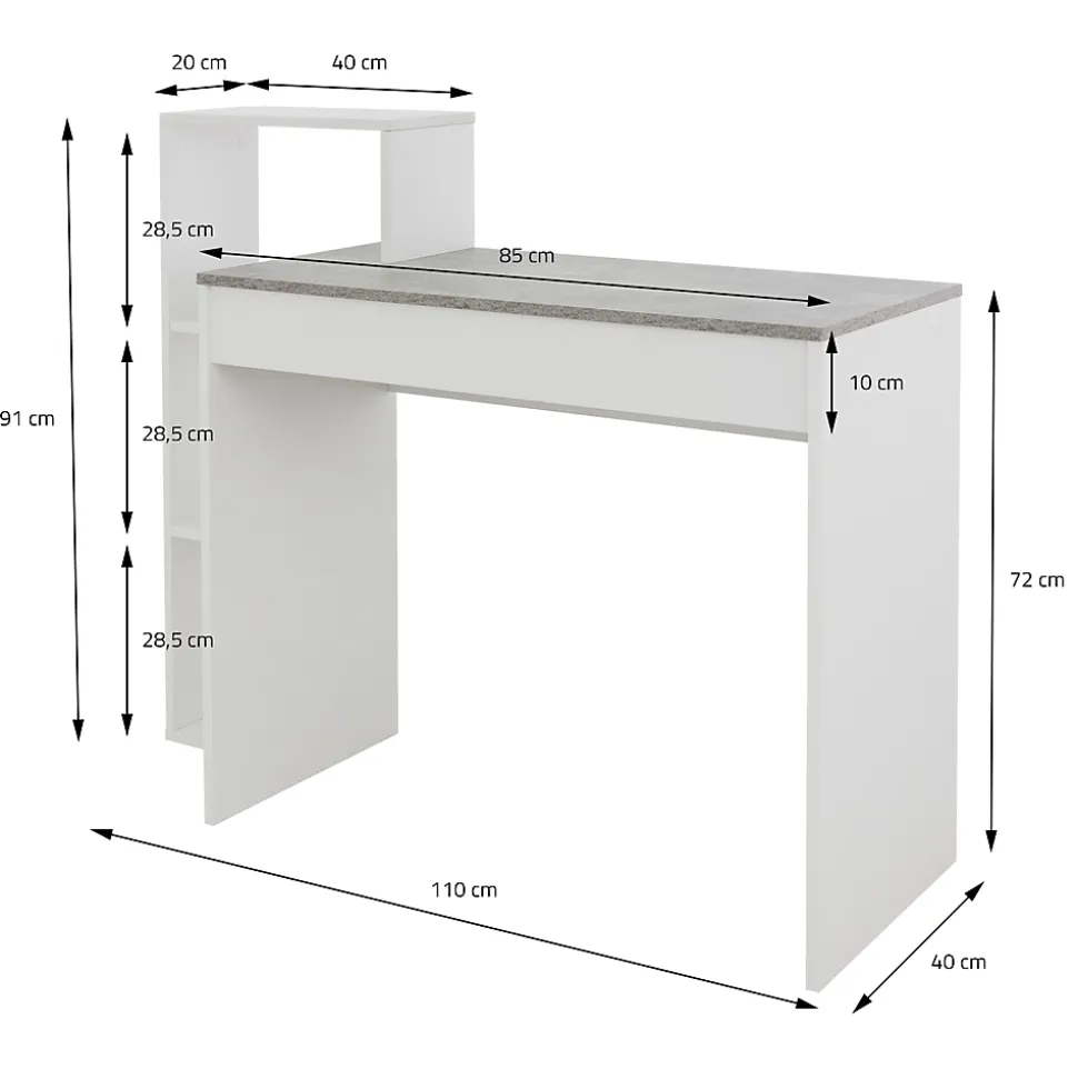 Bureau avec étagères bureau PC blanc avec plateau gris système 2en1 moderne