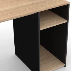 Bureau avec étagères de rangement DAN noir et façon hêtre
