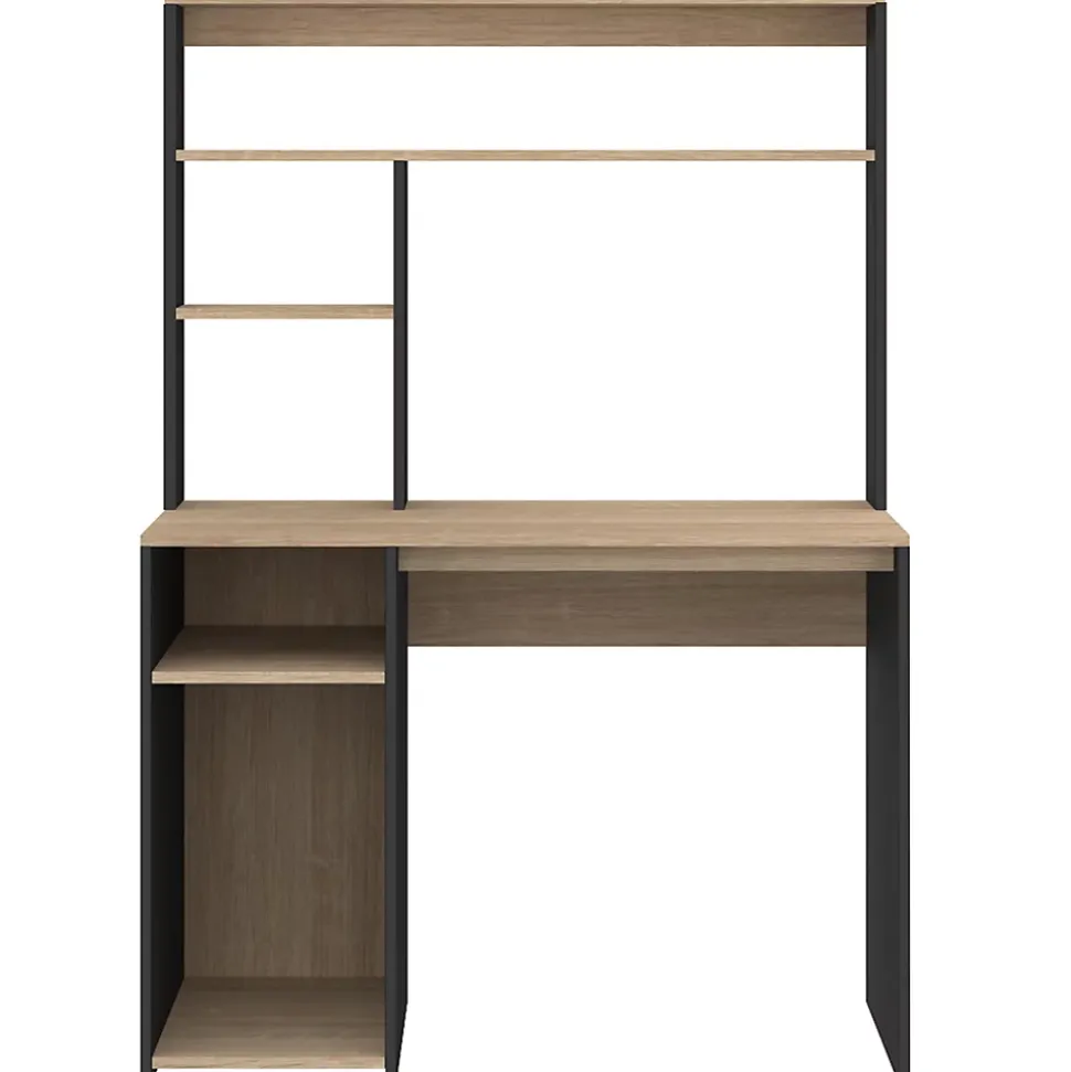 Bureau avec étagères de rangement DAN noir et façon hêtre