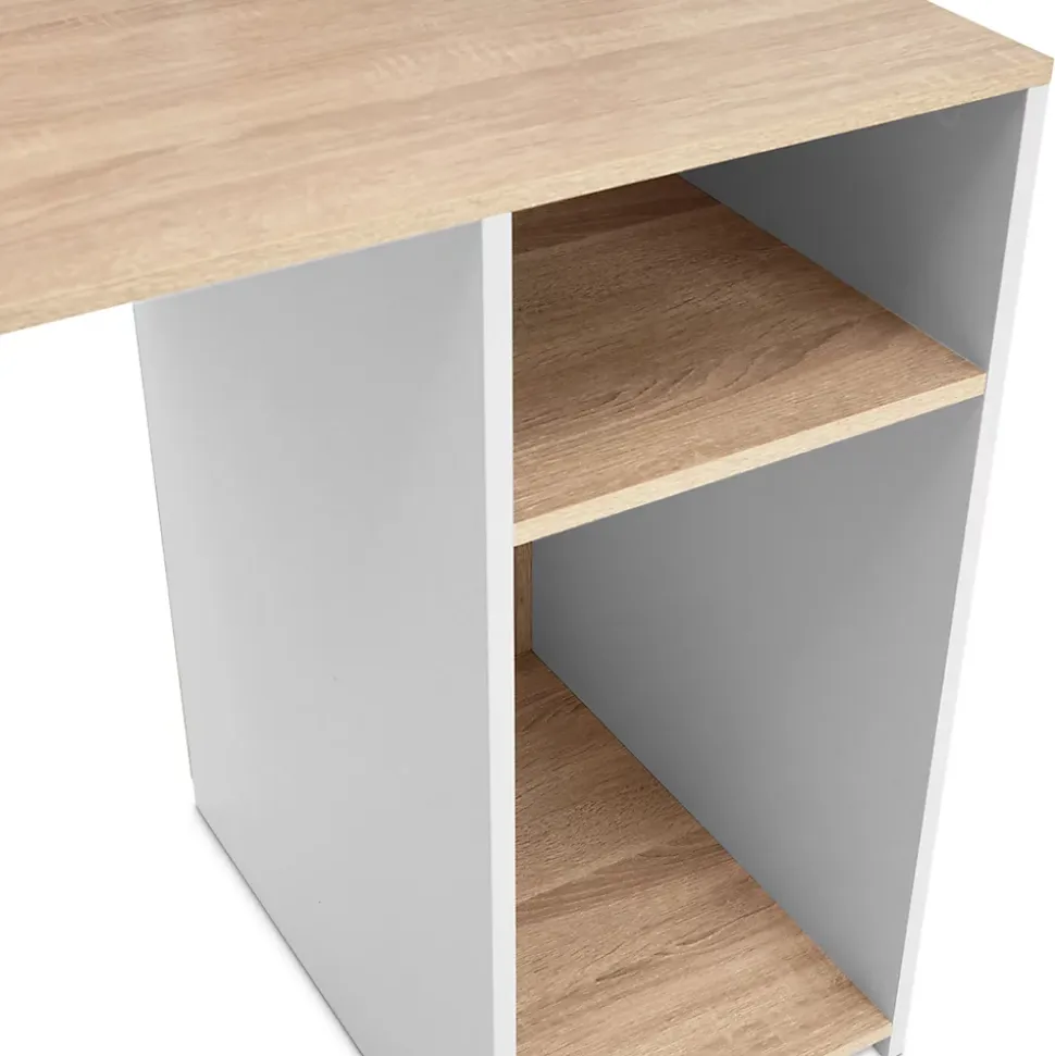 Bureau avec étagères de rangement DAN blanc et façon hêtre