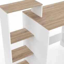 Bureau avec étagères modulables latérales LILIAN bois façon hêtre et blanc