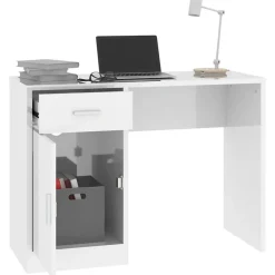 Bureau avec tiroir et armoire Blanc brillant 100x40x73 cm vidaXL
