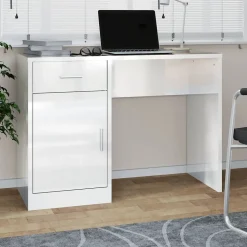 Bureau avec tiroir et armoire Blanc brillant 100x40x73 cm vidaXL