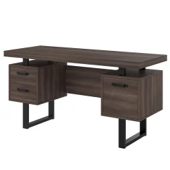 Bureau avec Tiroir pour Dossiers, Plateau Anti-Éclaboussures et Tablette Latérale, MDF+Métal, 135x54x76 cm, Brun
