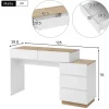 Bureau avec Tiroirs - Bureau avec Coiffeuse et Rangements, Bois, Blanc et Bois Clair - 125x38,9x76 cm