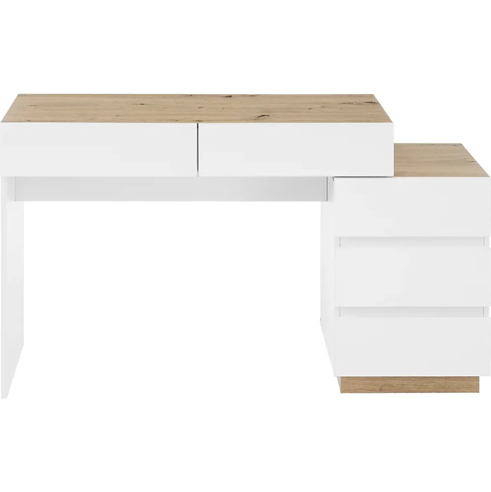 Bureau avec Tiroirs - Bureau avec Coiffeuse et Rangements, Bois, Blanc et Bois Clair - 125x38,9x76 cm