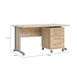Bureau Azzaro, Pupitre polyvalent, Table de bureau pour PC, Plan de travail, 150x80 h75 cm, Gris et Chêne