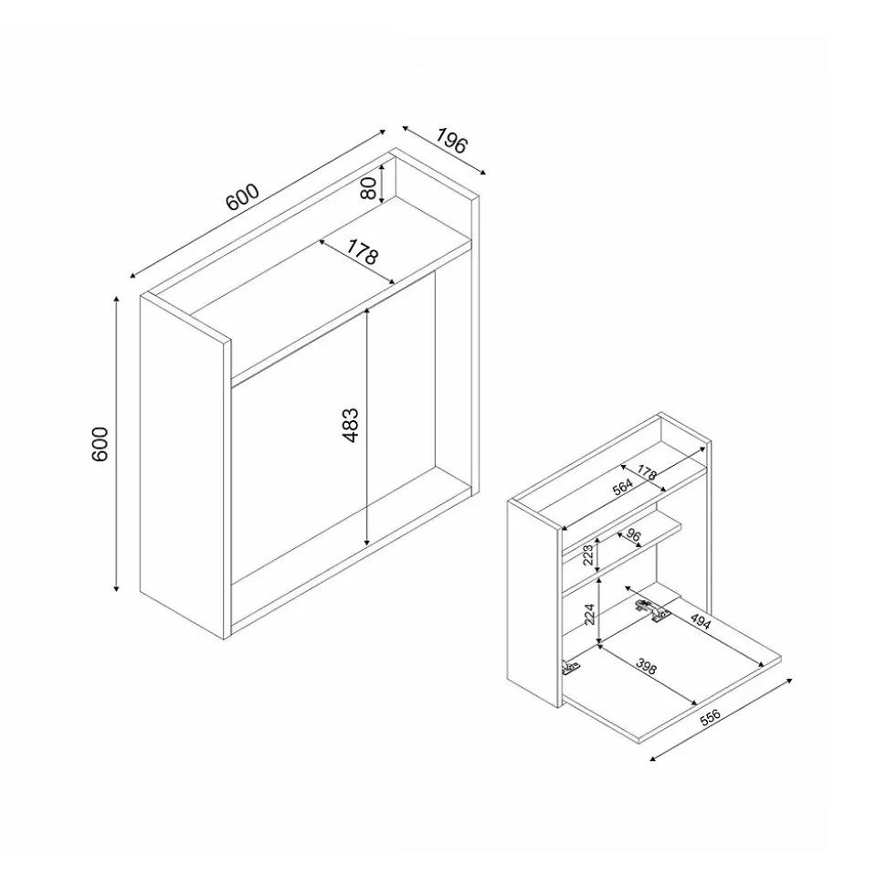 Bureau Bariano, Pupitre polyvalent, Table de bureau pour PC, Plan de travail, 60x20h60 cm, Blanc et Noyer