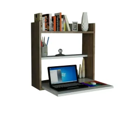 Bureau Bariano, Pupitre polyvalent, Table de bureau pour PC, Plan de travail, 60x20h60 cm, Blanc et Noyer