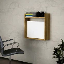 Bureau Bariano, Pupitre polyvalent, Table de bureau pour PC, Plan de travail, 60x20h60 cm, Blanc et Noyer