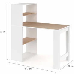 Bureau bibliothèque BEN avec étagères blanc et façon hêtre