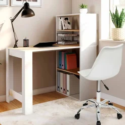 Bureau bibliothèque BEN avec étagères blanc et façon hêtre