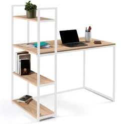 Bureau bibliothèque DETROIT design industriel bois et métal blanc