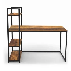 Bureau bibliothèque HAWKINS plateau bois foncé design industriel