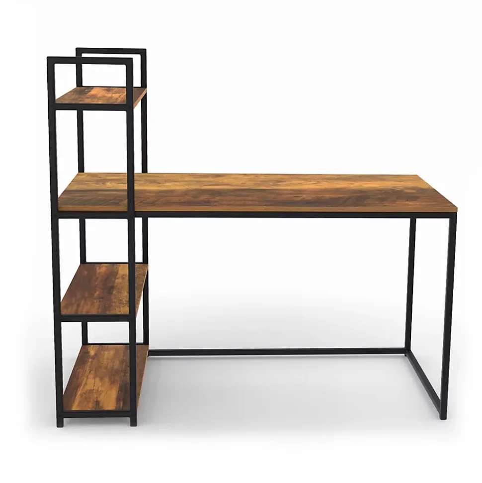 Bureau bibliothèque HAWKINS plateau bois foncé design industriel
