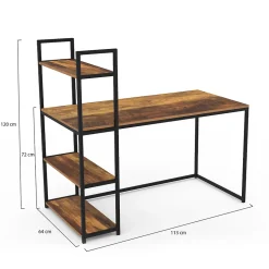 Bureau bibliothèque HAWKINS plateau bois foncé design industriel