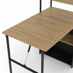 Bureau bibliothèque pliable RAY plateau rabattable bois façon hêtre et noir
