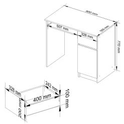 Bureau blanc / métallique armoire verrouillable / tiroir, 77 x 90 x 50 cm