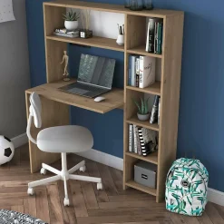 Bureau Callidora, Pupitre polyvalent, Table de bureau pour PC, Plan de travail, 113x40h142 cm, Chêne