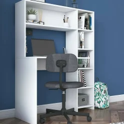 Bureau Callidora, Pupitre polyvalent, Table de bureau pour PC, Plan de travail, 113x40h142 cm, Blanc