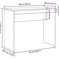Bureau chêne artisanal 90x40x72 cm bois d'ingénierie vidaXL