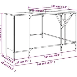 Bureau chêne fumé 141x141x75 cm bois d'ingénierie vidaXL