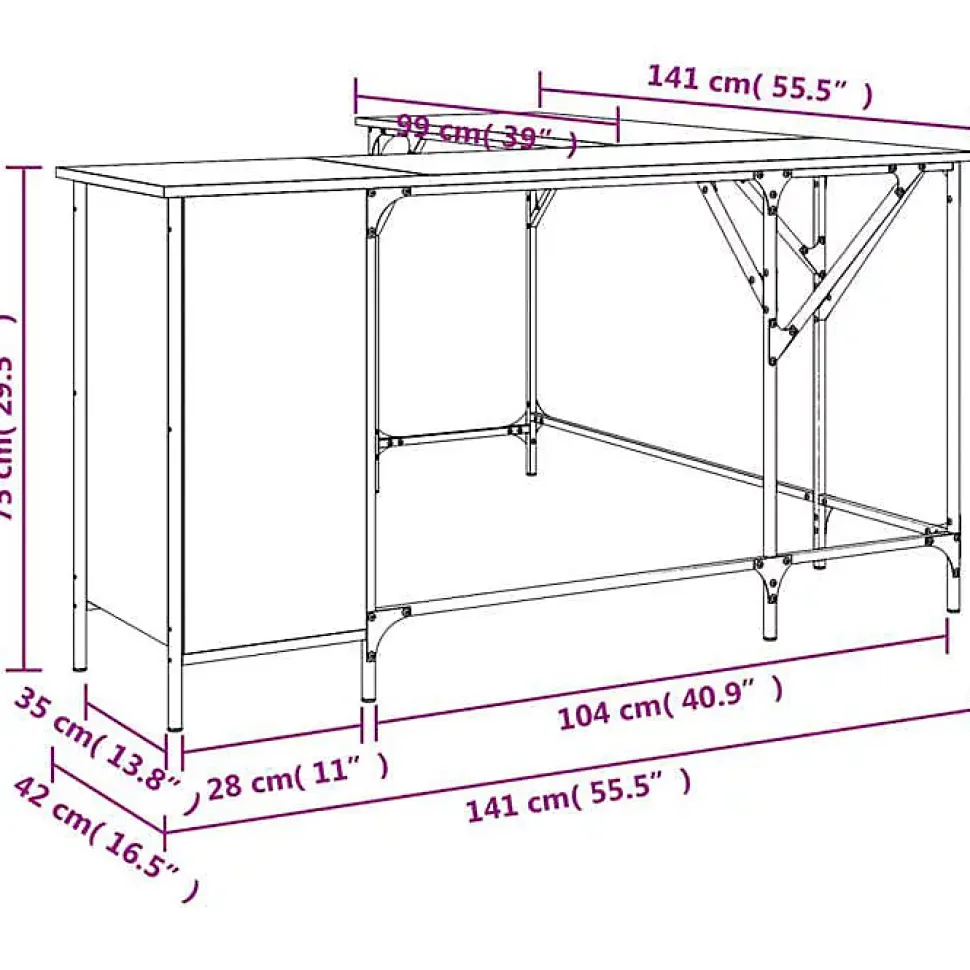 Bureau chêne fumé 141x141x75 cm bois d'ingénierie vidaXL