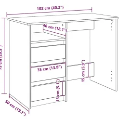 Bureau chêne sonoma 102x50x75 cm bois d'ingénierie vidaXL