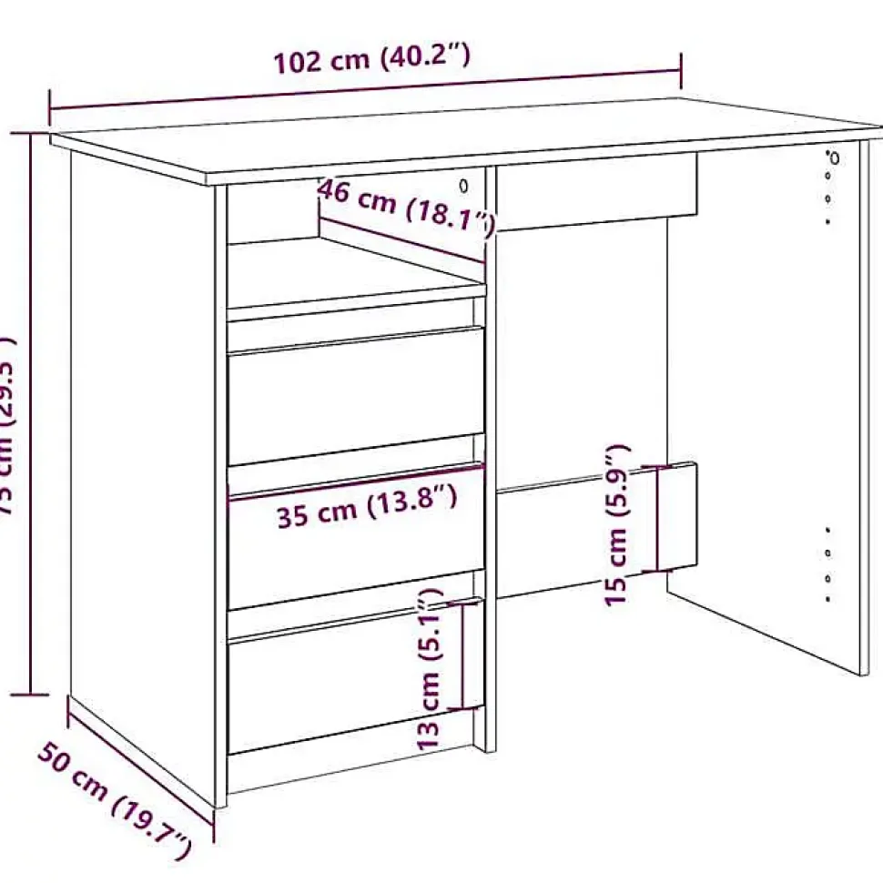 Bureau chêne sonoma 102x50x75 cm bois d'ingénierie vidaXL