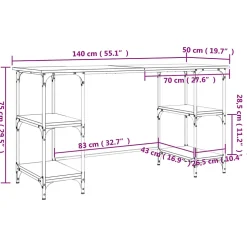 Bureau chêne sonoma 140x50x75 cm métal et bois d'ingénierie vidaXL