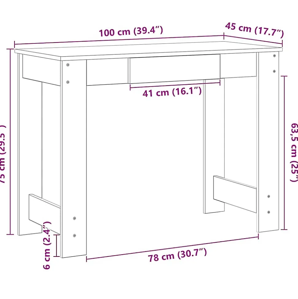 Bureau chêne sonoma 100x45x75 cm bois d'ingénierie vidaXL
