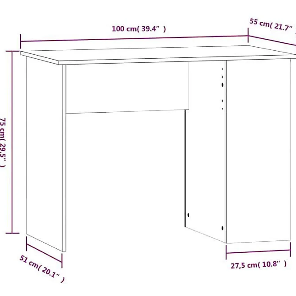 Bureau chêne sonoma 100x55x75 cm bois d'ingénierie vidaXL
