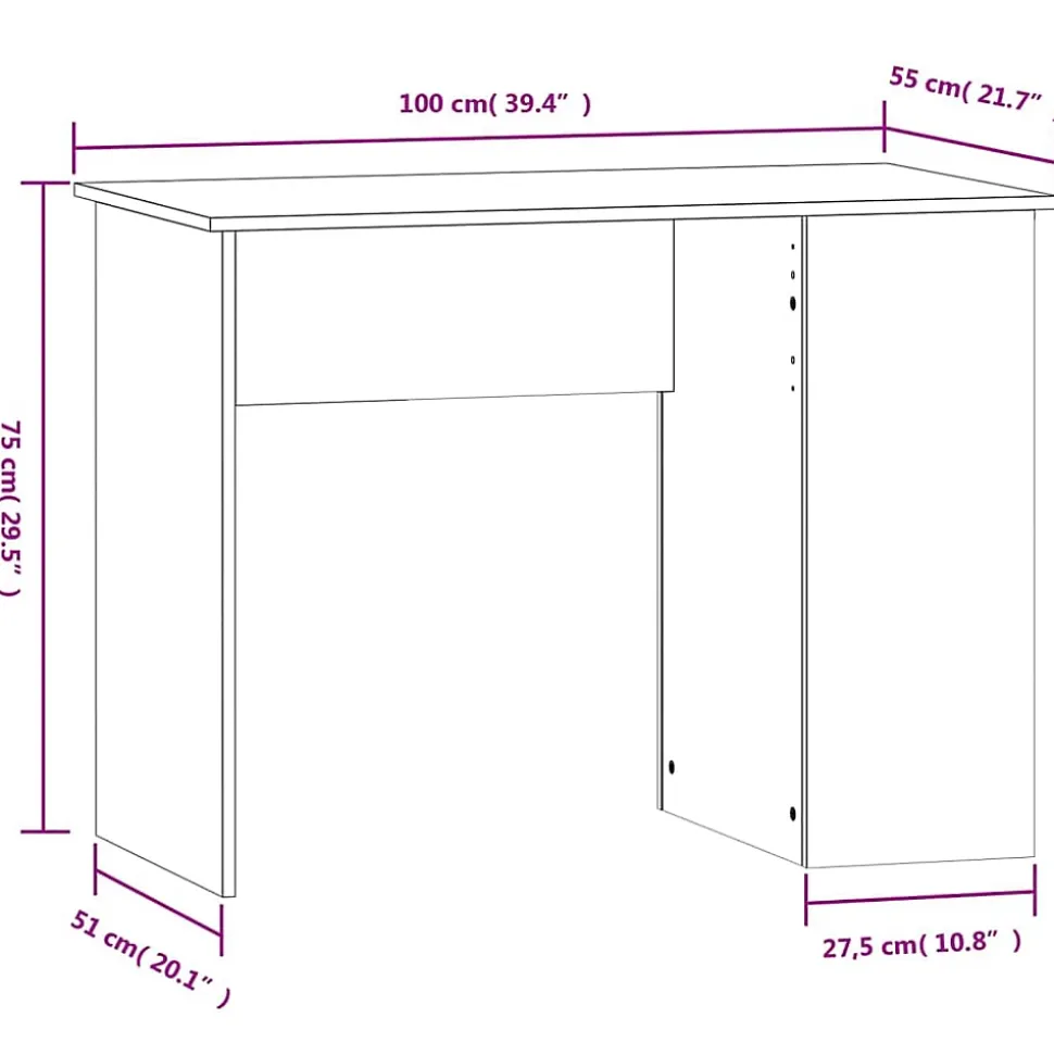 Bureau chêne sonoma 100x55x75 cm bois d'ingénierie vidaXL