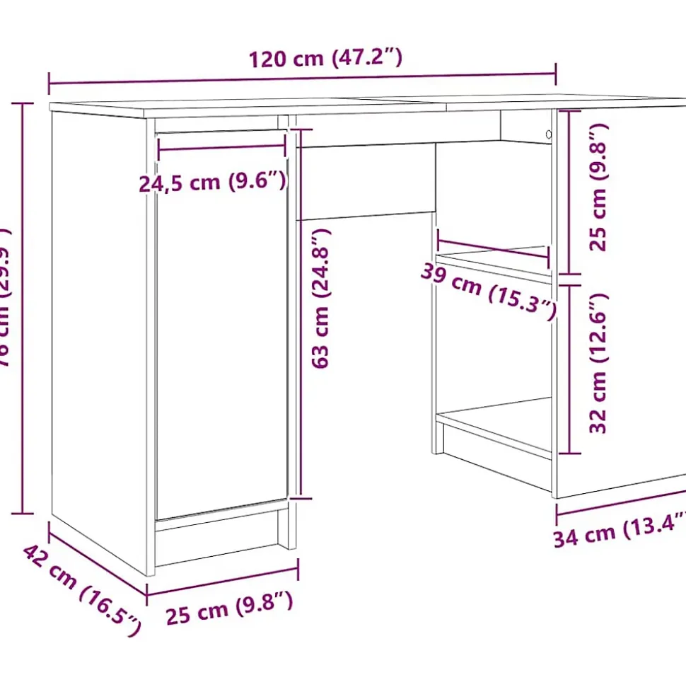 Bureau chêne sonoma 120x42x76 cm bois d'ingénierie vidaXL