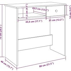 Bureau Chêne Sonoma 80x40x75 cm Aggloméré vidaXL