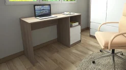 Bureau coloris chêne / blanc - Longueur 120 x Hauteur 75 x Profondeur 50 cm
