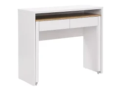 Bureau console extensible avec 2 tiroirs - Blanc et naturel - LOAVIA