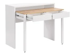 Bureau console extensible avec 2 tiroirs - Blanc et naturel - LOAVIA