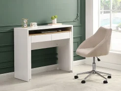 Bureau console extensible avec 2 tiroirs - Blanc et naturel - LOAVIA